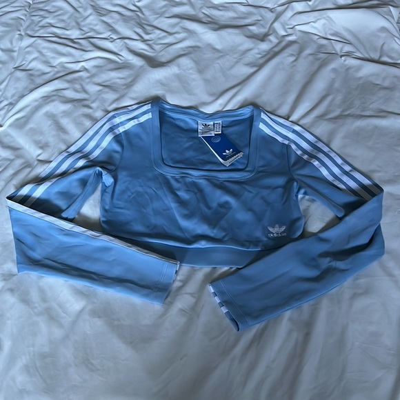 Adidas Women's Long Sleeve Cropped T-Shirt Ambient Sky-size S - Picture 7 of 7
